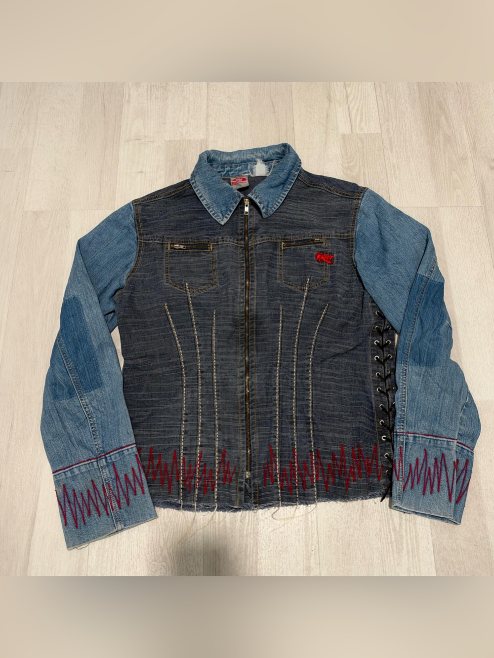 Vintage Parasuco Women’s Mixed Denim Zip-Up Jacket Size M APPRX